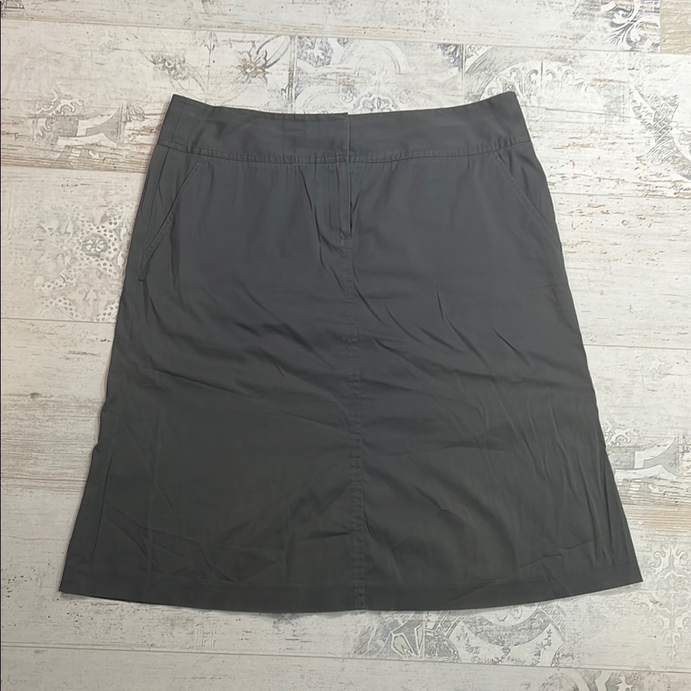 Theory Light Grey Womenโs Curland A Line Midi Skirt Size 12